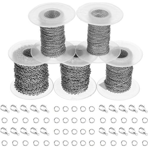 Julie Wang 10m/Set 1-2.5mm Stainless Steel Cross O Chain Lobster Clasp Jump Ring Necklace Bracelet Jewelry Making Accessory