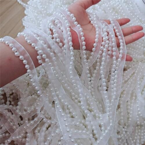 1Yards New Pleated Guipure Tulle Beaded Lace Trim Wide 1.2cm Sewing White Lace Fabric Dress Decoration Ribbon Clothes Crafts LQ5