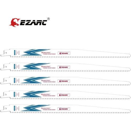EZARC 5Pcs Reciprocating Saw Blade Bi-Metal Cobalt Sabre Saw Blades for Wood Demolition 6TPI 150/225/300mm R622DH R922DH R1222DH