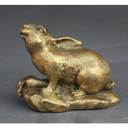 Lucky Chinese FengShui Copper Brass Year Zodiac Rabbit Carrot Statue Figurine