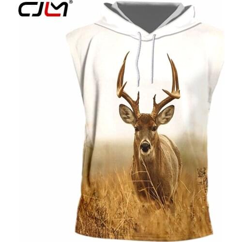 CJLM Summer Man New 3D Printed Deer Summer Harajuku Large Size 5XL Mens Hooded Tank Top