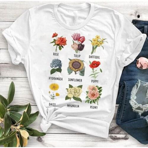 Fashion Flower Plant Summer Women Clothing Print T Shirt Female Tshirt Women Tee Top Graphic Kawaii Camisas Mujer Tees T-shirt