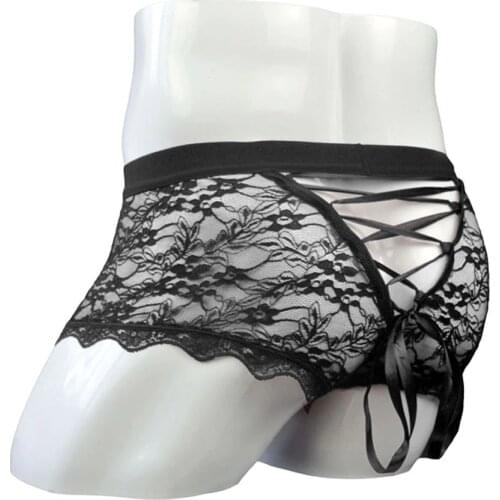 Gay Underwear Men Sexy Underwear Sissy Lace Bandaged Transparent Mesh Transparent See Through Low Waist Cueca Penis Male Panties