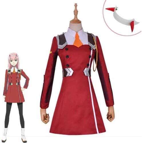 New Zero Two Darling In The Franxx 02 Cosplay Costume Girls Cute Outfits Halloween Carnival KOKORO Uniforms Dress+Headwear