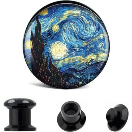 Wholesale 6mm-25mm Ear Gauge Plugs Starry Night Acrylic Screw Fit Flesh Tunnel Plug Eyelet Body Piercing Jewelry AW40269