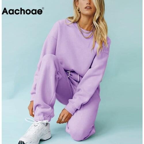 Aachoae Autumn Winter Women Solid Casual Tracksuit Women Sports Wear 2 Piece Set Female Fashion Sweatshirt Pullover Hoodies Suit
