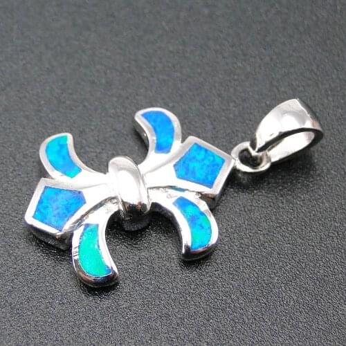 New Arrivals 925 Sterling Silver Blue Fire Opal Fleur de Lis Jewelry Pendant Necklace for Gift
