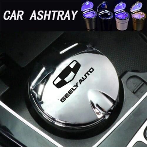 For Geely Atlas Boyue NL3 EX7 Car logo ashtray LED blue light ashtray office ashtray Soot storage tank With logo on the lid