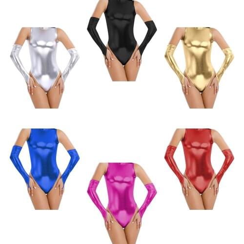 Women Stretchy Fingerless Long Gloves Wetlook Patent Leather Shining Wrist Arm Hand Mitten Concert Banquet Gloves Party Costume