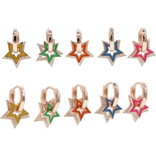 Christmas gift new jewelry rose gold color rainbow enamel star charm cz star dangle earring