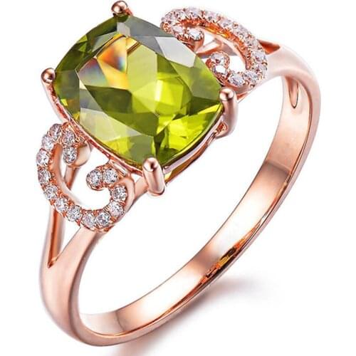 Rose gold color emerald gemstones rings for women olive green crystal zircon diamonds wedding band evening party jewelry gift