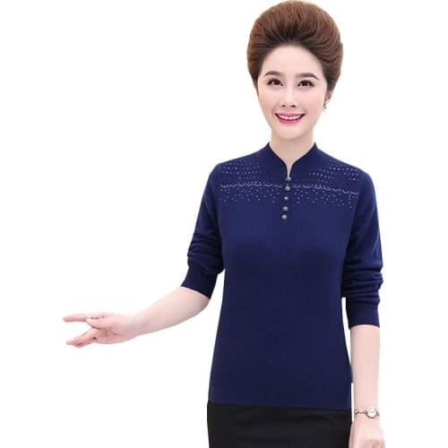 2018 New Spring Autumn Send Mom Big Size stand-Collar Wool Sweater Short Middle aged Mother Installed Warm Female Pullovers W467