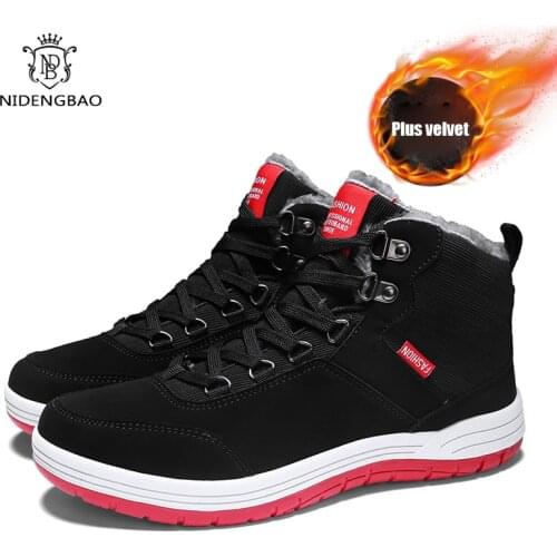 Warm Winter Men Casual Shoes High Top Thicken Cotton Shoes Male Plush Fur Ankle Leather Sneakers High Quality Man Footwear 39-45