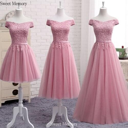 Boat Neck Tulle Embroidery Lace Up Floor Length Blue Bridesmaid Dresses Wedding Party Prom Robes Sweet Memory