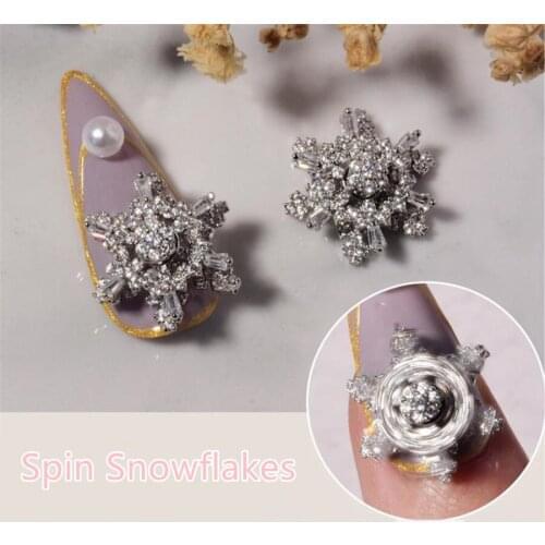 1pcs Spin Rotating Snowflakes Zircon Rhinestones For 3D Nail Art Decorations Rotational Nail Glitter Charm Spinning Stone