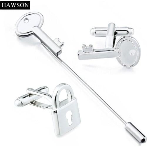 Funny Key&Lock Pattern Cufflinks Brooches Pin with Box Mens French Shirt Cuff Button