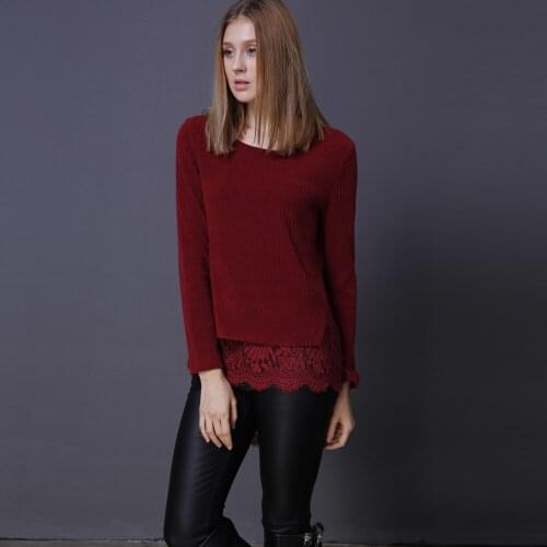 2019 Autumn new womens sweaters Crew Neck base shirt knitwear Pullovers Lace stitching Long sleeve sweater