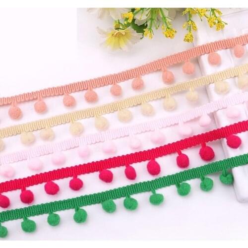 20yards Pompom Lace Ribbon Polyester Tassel With Fur Ball Trim For 1cm Sewing Garment Pillow Shoes Bag Accessory