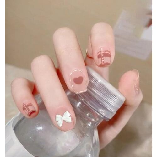 24pcs Love Heart Printed Nail Patch Glue Type Removable Short Paragraph Fashion Manicure Save Time False Nail Patch NE