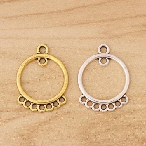 30 Pieces Tibetan Silver/Gold Open Round Circle Earring Chandelier Connector Charms Pendants Beads Jewellery Making 24x18mm