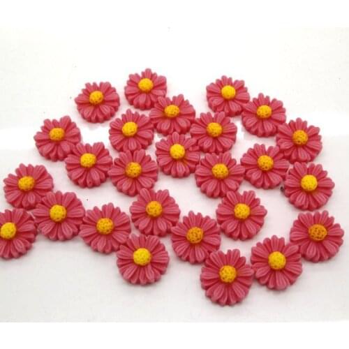 50Pcs Dark Pink Flower Resin Decoration Crafts Beads Flatback Cabochon Scrapbook DIY Embellishments Accessories