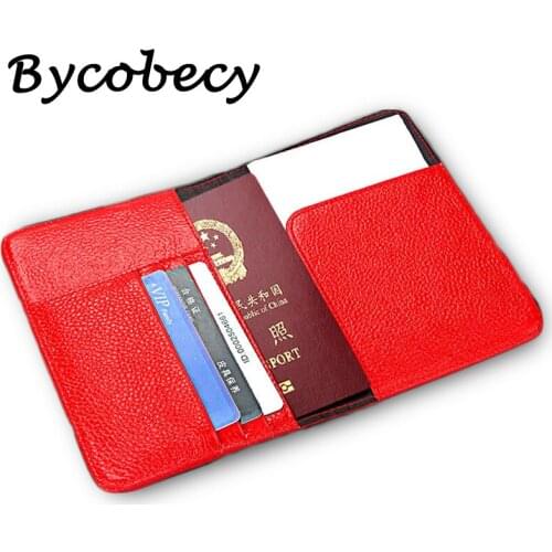 Bycobecy Passport Holder Passport Cover Card Holder female Travel Passport Book Multifunctional Genuine Leather ID Document Bag