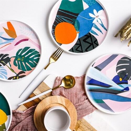 9 Inch Nordic Ceramic Creative Dinner Plate Abstract Art Painting Cake Tray Pasta Dishes Steak Dessert Plates Kitchen Tableware