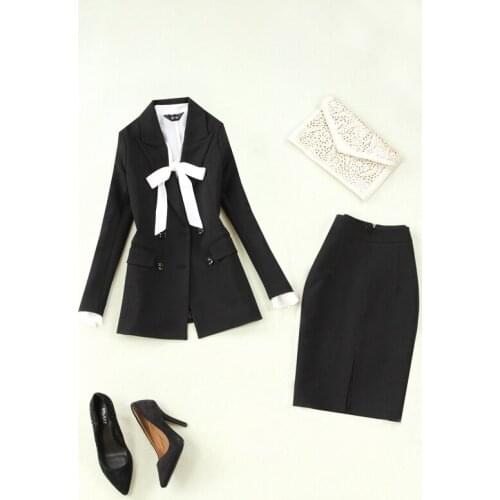 2 piece outfits for women spring new fashion female temperament commuter suit black suit jacket + bag hip skirt two-piece