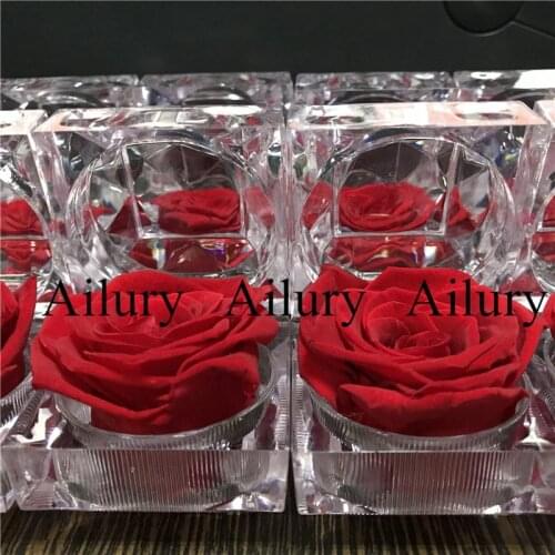 1pc,3-4cm red eternal flower ring box,mini present,real natural flower, non-fading, Valentines Day gift