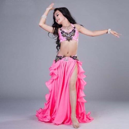 Belly Dancing Costume for Kids hand-made high quality Oriental girl Dance Competition Clothes Suit Pink Green