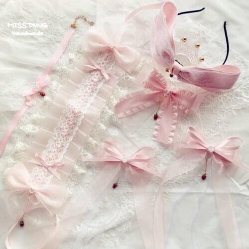 Lolita hair strawberry soft light pink hair band of lace bowknot clavicle chain kc small objects to the clamp