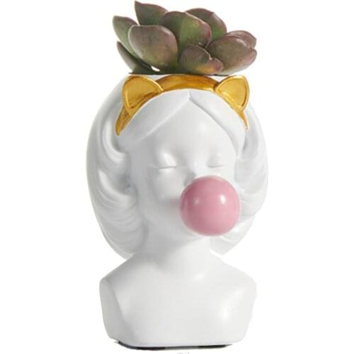 Cute Girl Succulent Flower Pot Planter Pen Garden Decoration with Cat Ears