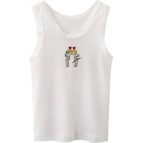 PUWD Slim Girls Sweet Lace Tank Tops 2021 Summer Fashion Ladies Bomb Cotton Tees Vintage Women Cute Top Chic