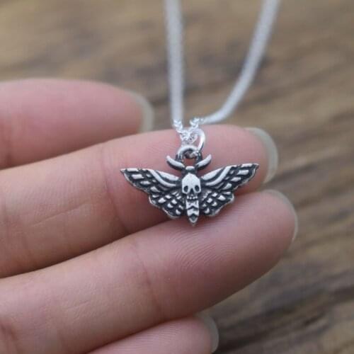 Fashion Vintage Tiny Dead Head skull Moth Butterfly Pendant Neckalce