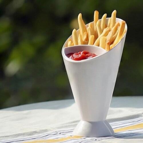 Assorted Sauce Storage Dish Plates Tableware Creative Lazy Snack 2 Grid Plastic Bowl French Fry Chips Salad Cone Dipping Cup