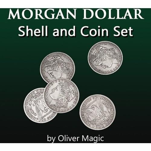 Morgan Dollar Shell and Coin Set (5 Coins + 1 Head Shell + 1 Tail Shell) Coin Magic Tricks For Professional Magicians Close Up