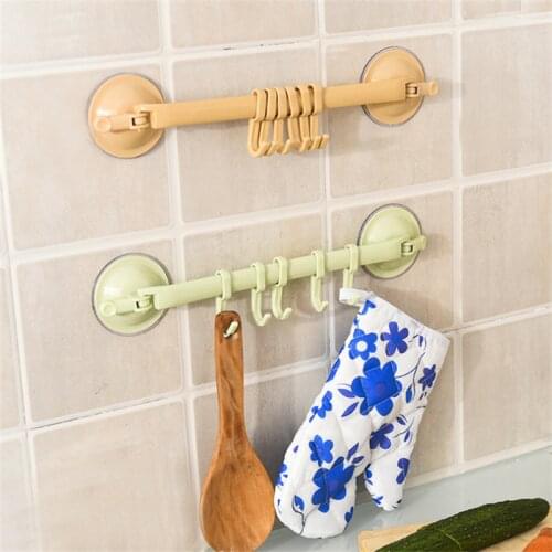 Wall Row Hooks Locking Sucker 6 Hooks Kitchen Nail-free Seamless Bath Towel Clothes Bathroom Hook Kitchen Tool Home Accesorios