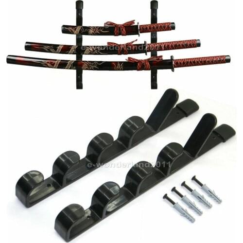 5 tier Black Wall Mount Samurai Sword Katana Holder Stand Hanger Bracket Rack Display