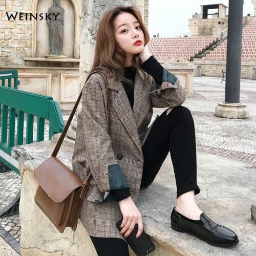 2020 New Fashion Business Interview Plaid Suits Women Work Office Ladies Long Sleeve Spring Casual Blazer