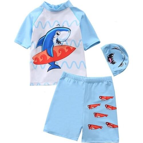 2021 New Childrens Swimsuit for 1-5years Boys Swimwear With Dinosaur Horn Split Swimsuit Blue Shark Infant Baby Boy Swimwear