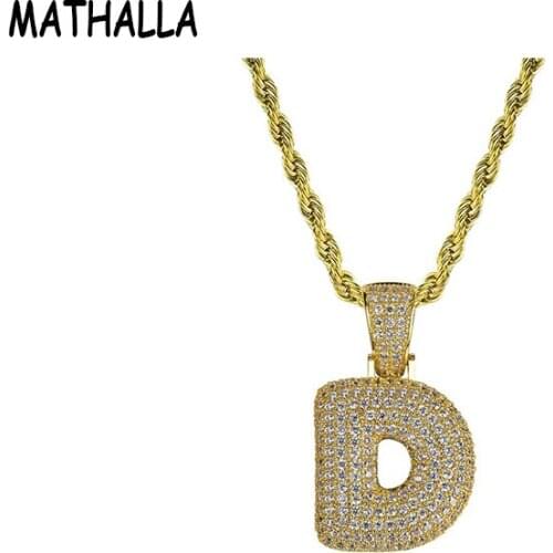 MATHALLA Zircon Pavé Letter D Necklace and Pendant Mens and Womens Accessories Gold and Silver Hip Hop Jewelry Gifts