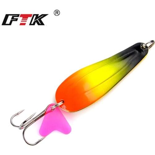 FTK 1pc Fishing Lure 24g 28g 35g Double Spoon Lure With Treble Hook Pike Spinner Bait Metal Jigging Hard Bait For Carp Fishing