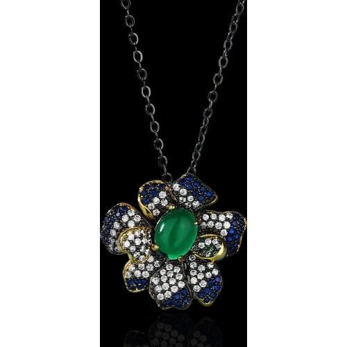 Fashion Retro Ethnic Green Emerald Earrings Necklace Female 925 Sterling Silver Birthday Party Engagement Jewelry Gift