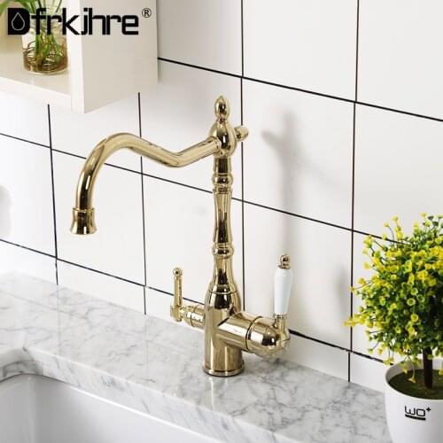 Gold Kitchen Faucets Mixer Drinking Water Filtered Kitchen Tap 360 Rotation Hot Cold Mixer Tap Purification Kitchen Crane Tap