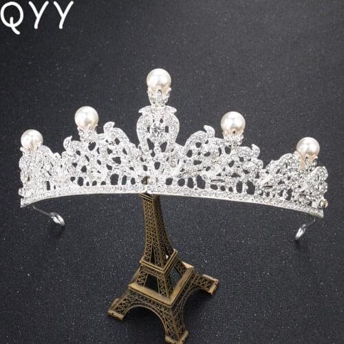 Rhinestone Pearls Tiaras and Crowns Fashion Queen Diadem Hairbands Classical Hair Ornaments Luxury Princess Hair Jewelry