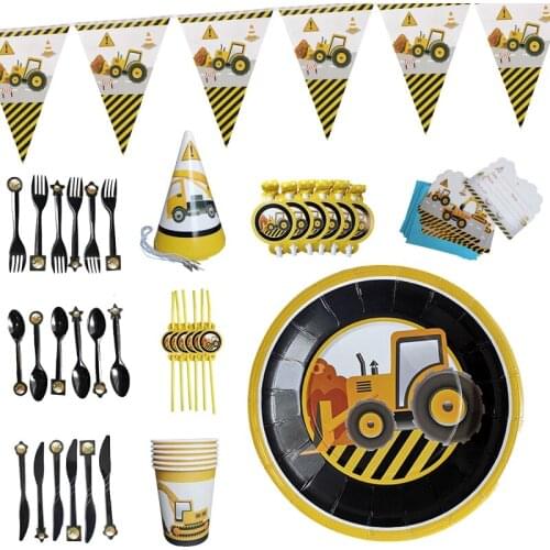 Construction Vehicles Excavator Party Disposable Tableware Paper Plate Napkins Childrens Theme Birthday Party Decoration