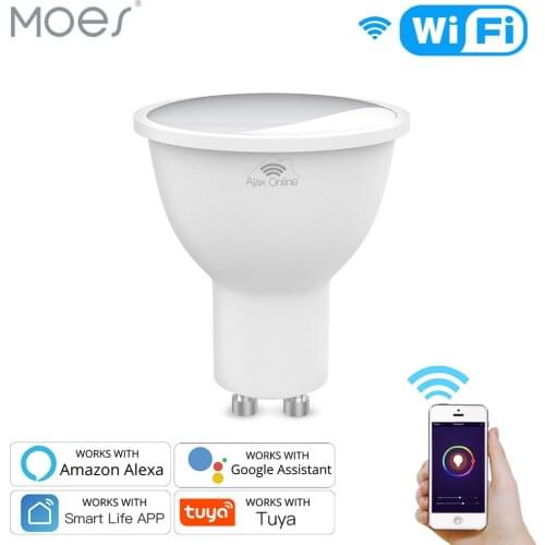 GU10 WiFi Smart LED Bulbs RGBW C+W White 4.5W Dimmable Lamps Smart Life Tuya Remote Control Light Bulbs Work with Alexa/Google