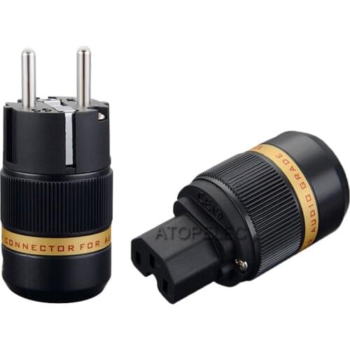 VIBORG Silver Plated 99.998% Pure Red Copper Schuko EU Male Plug / IEC Female Connector for HiFi Audio Power Cable DIY 501