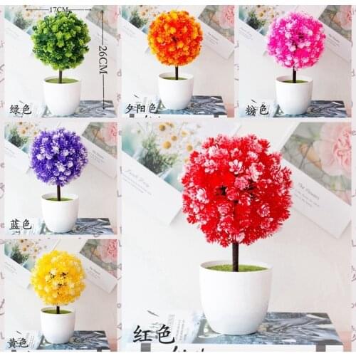17x26cm 51Heads Green Artificial Flower Grass Ball Potted Bonsai Home Desktop Table Bedroom Living Room Decor Fake Plants Bonsai