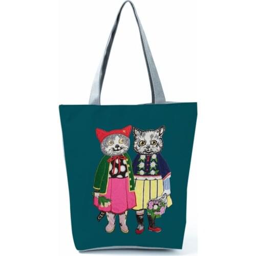 Cute Cat Black Womens Casual Tote Cartoon Animation Eco Friendly Shopping Bag Daily Portable High Capacity Shoulder Bag Ladies